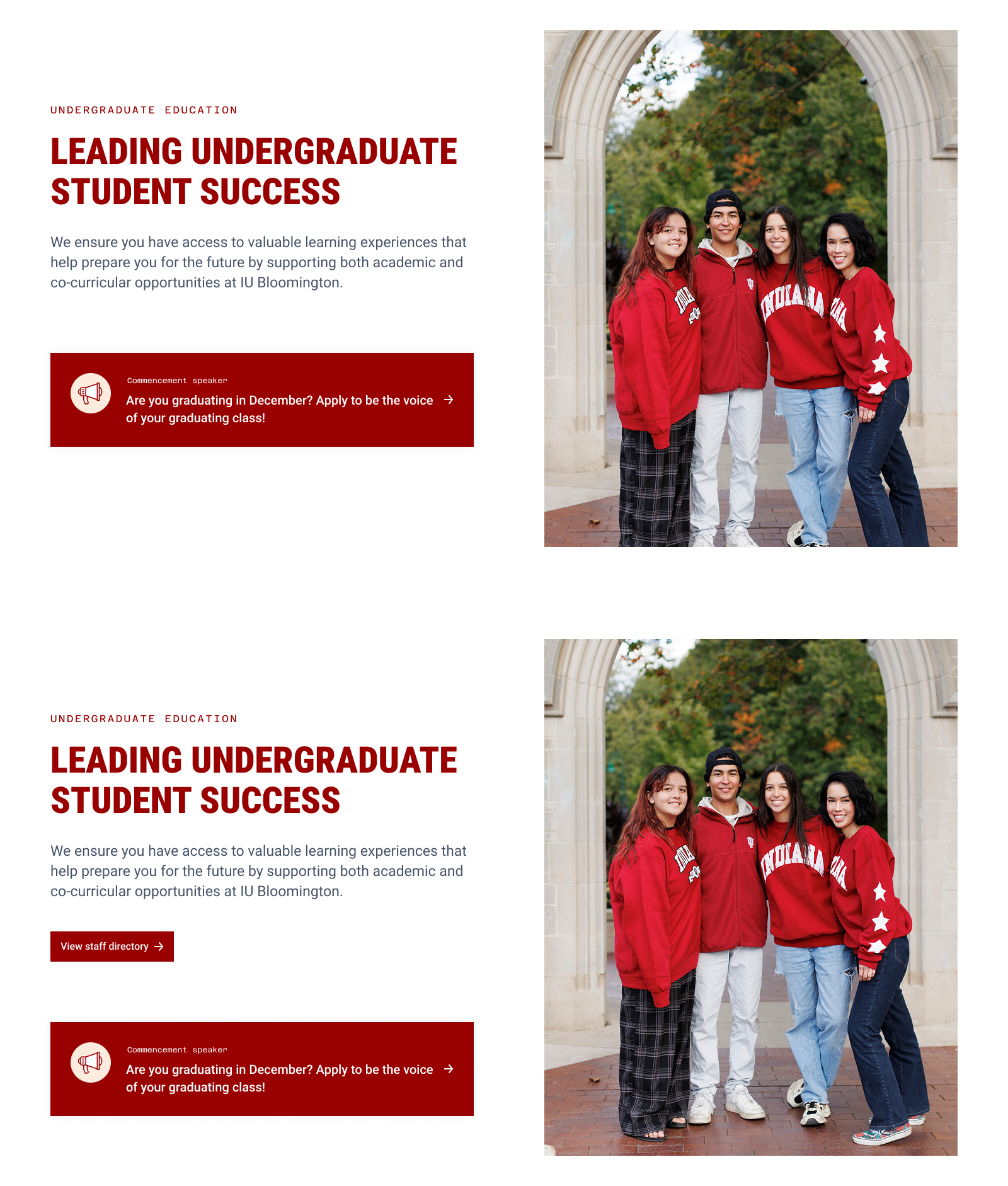 Homepage version A and version B, differing only in their CTAs